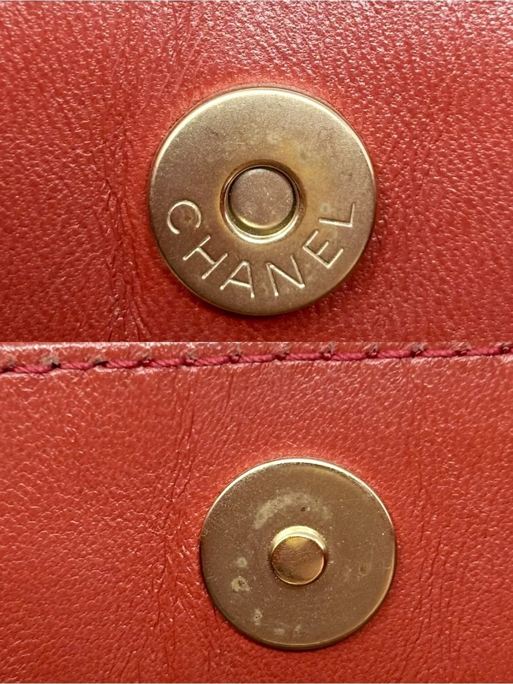 Chanel Chocolate Bar Handle Bag Red Lambskin Vintage 2003–2004 Authentic